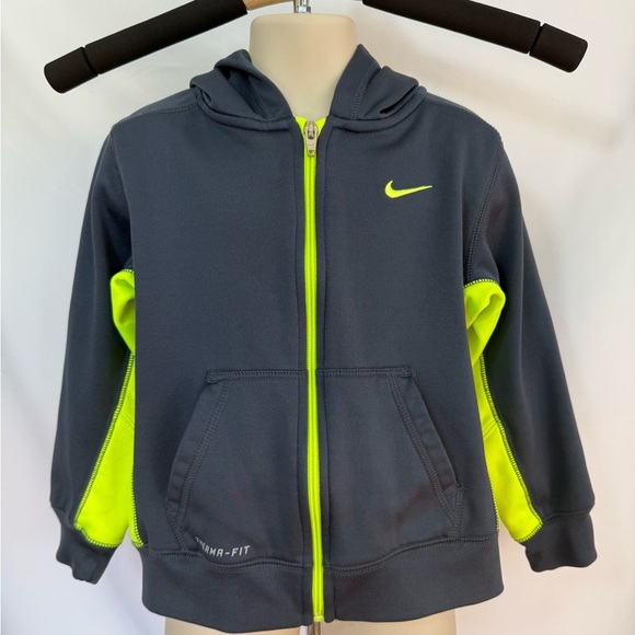 Nike Kids Therma-FIT Full Zip Hoodie – Gray & Neon Yellow (Size 5) - Picture 8 of 8